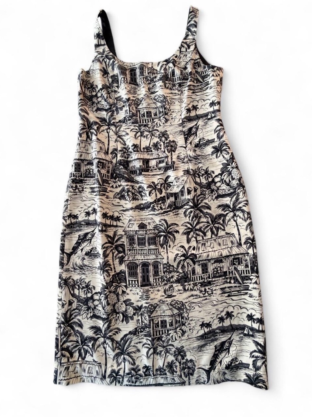Cream & Black Tropical Print Midi Dress
